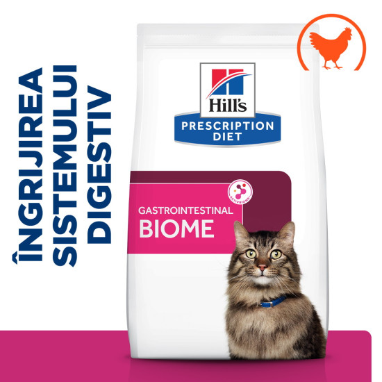 Hill’s Prescription Diet Feline Gastrointestinal Biome – hrană uscată dietetică pentru pisici cu tulburări digestive și scaun moale/diarree, 8 kg